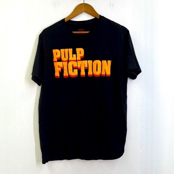 Pulp Fiction - Black And Orange Bright Pulp Fiction Logo Short Sleeve T Shirt L - Picture 6 of 8